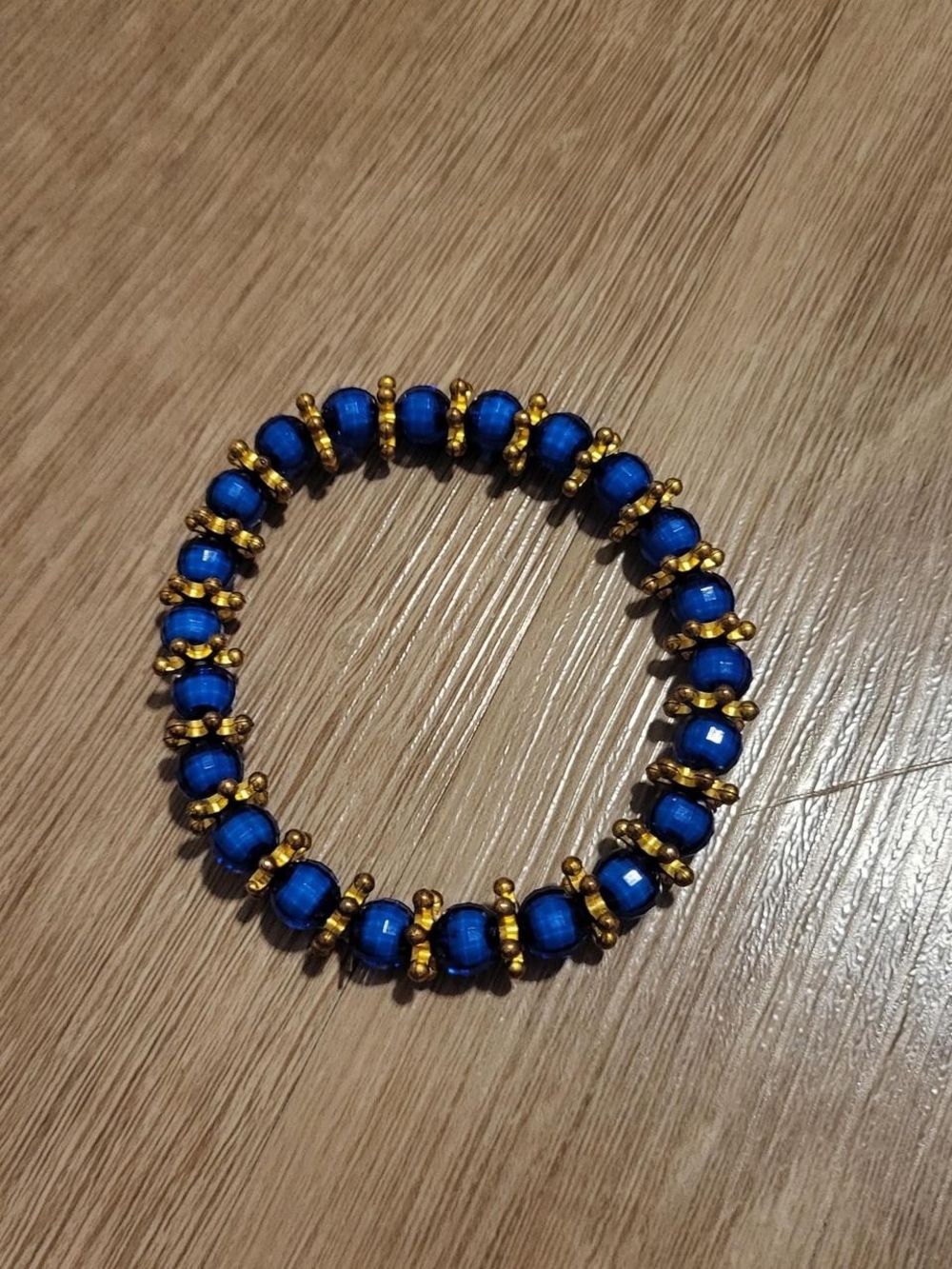 Gold and Blue Beaded Stretch Bracelet